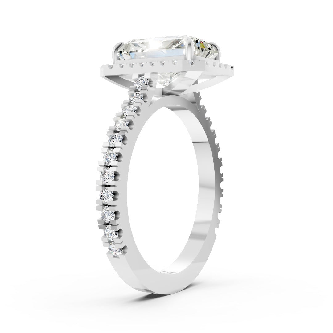 Radiant Cut Diamond Floating Halo with Pavé Ring