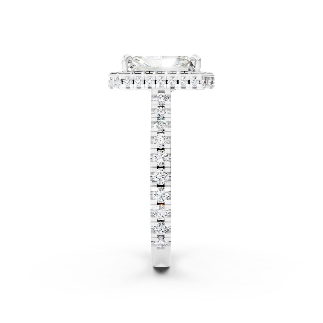 Radiant Cut Lab Grown Diamond Halo with Pave Cathedral Shank
