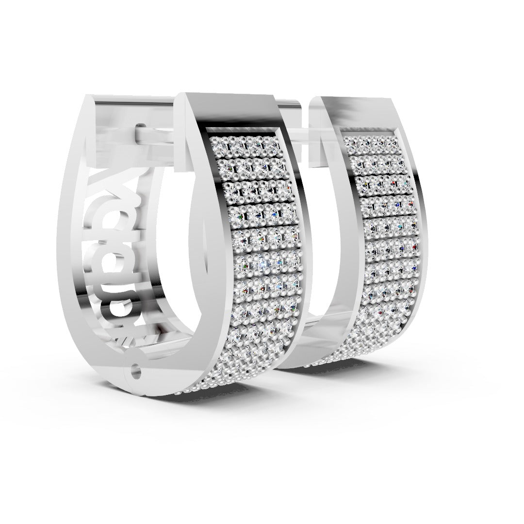 Wide Pave Diamond Huggie Hoop Earrings
