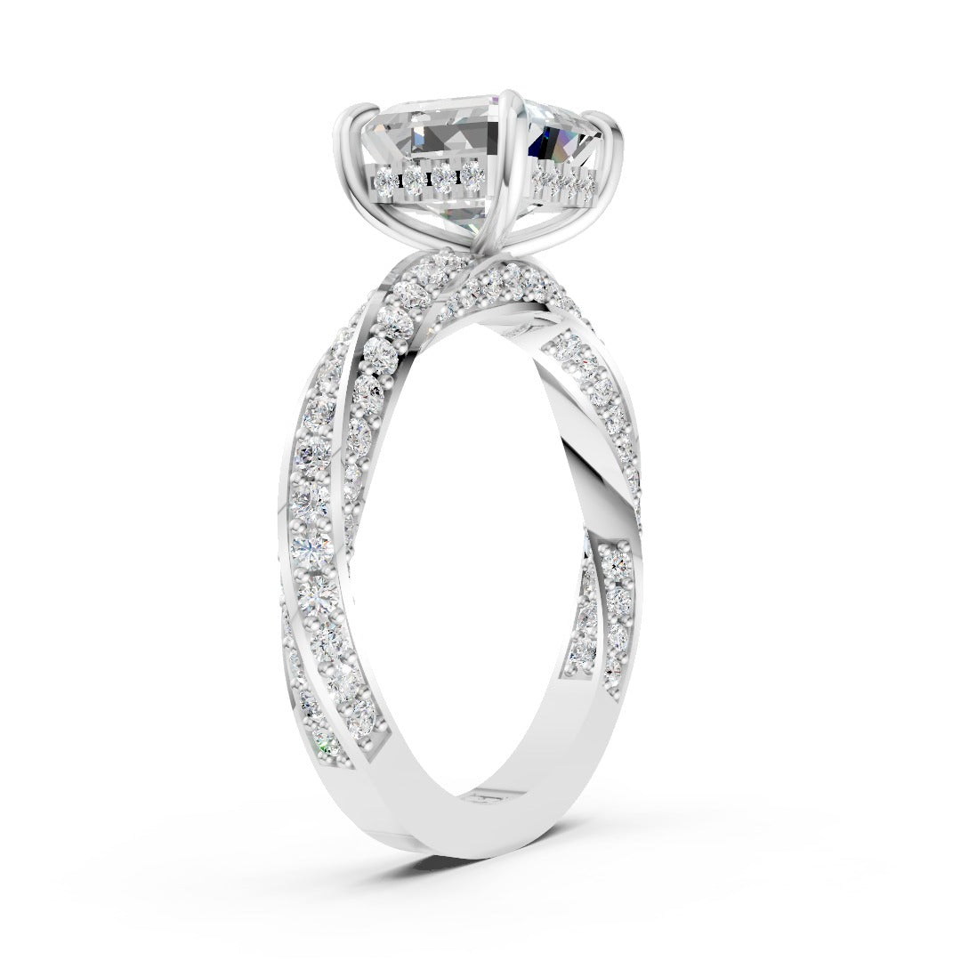Hidden Halo Asscher Cut With Double Row Twisted Ring