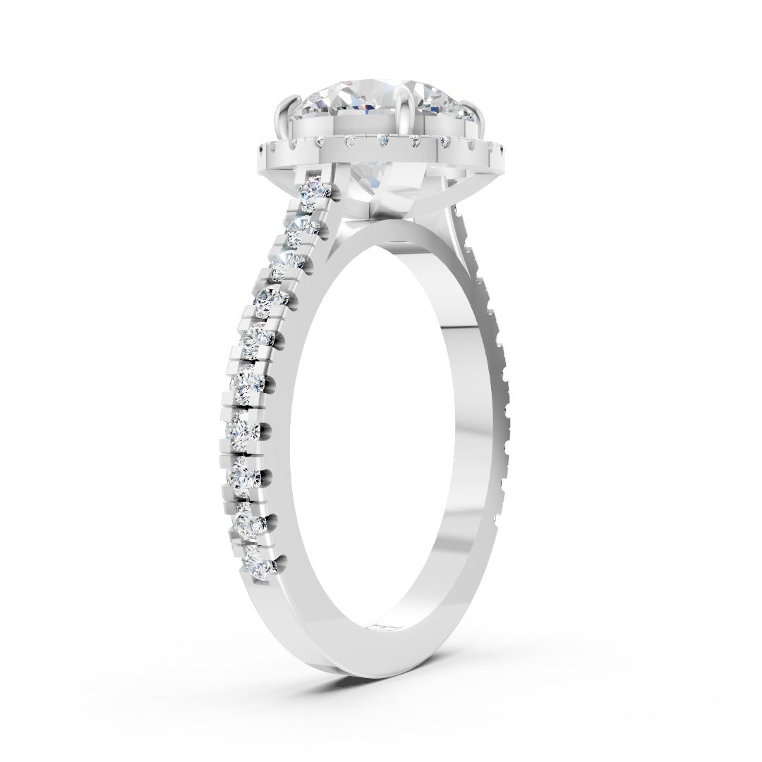Round Cut Diamond Floating Halo with Pavé Ring