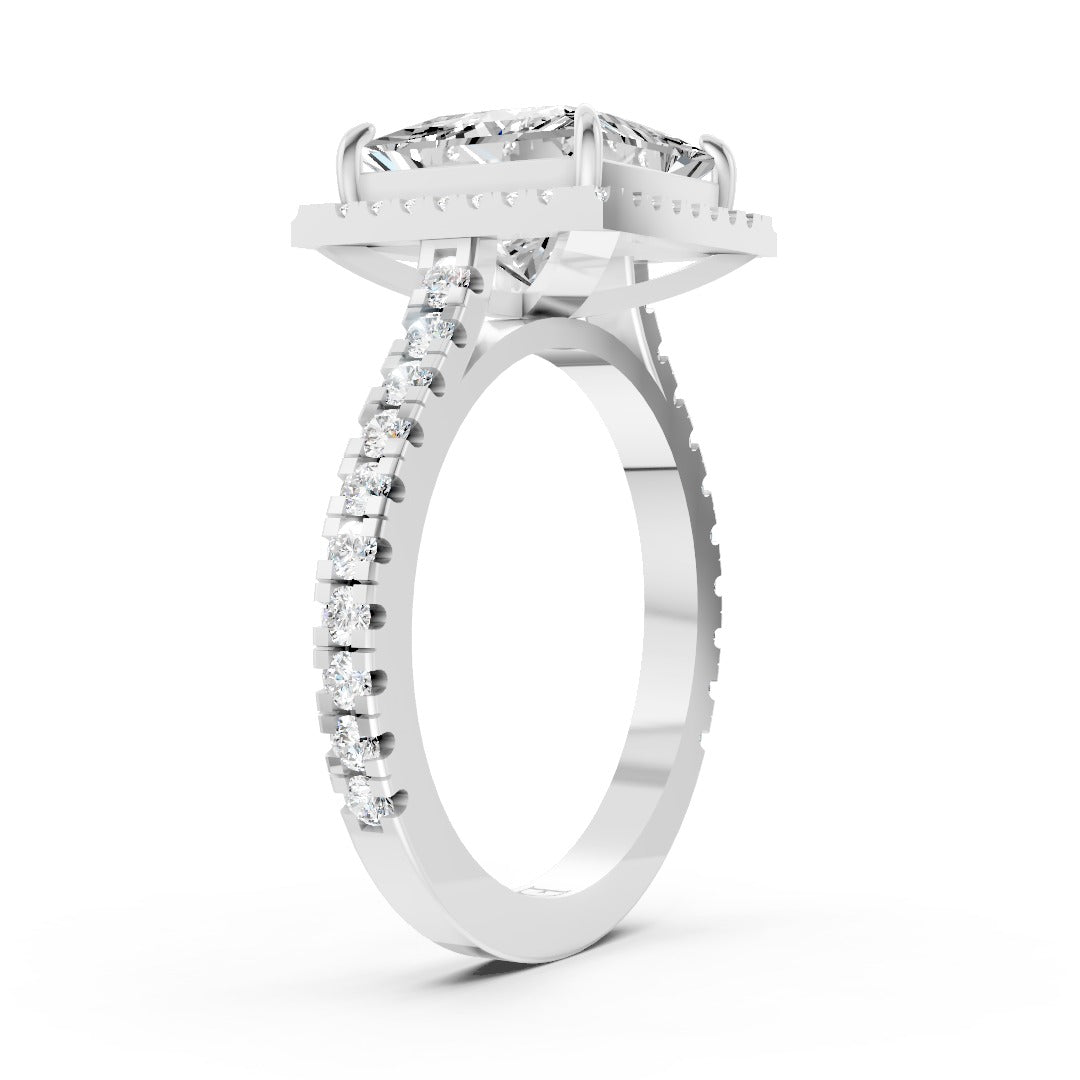 Princess Cut Diamond Floating Halo with Pavé Ring