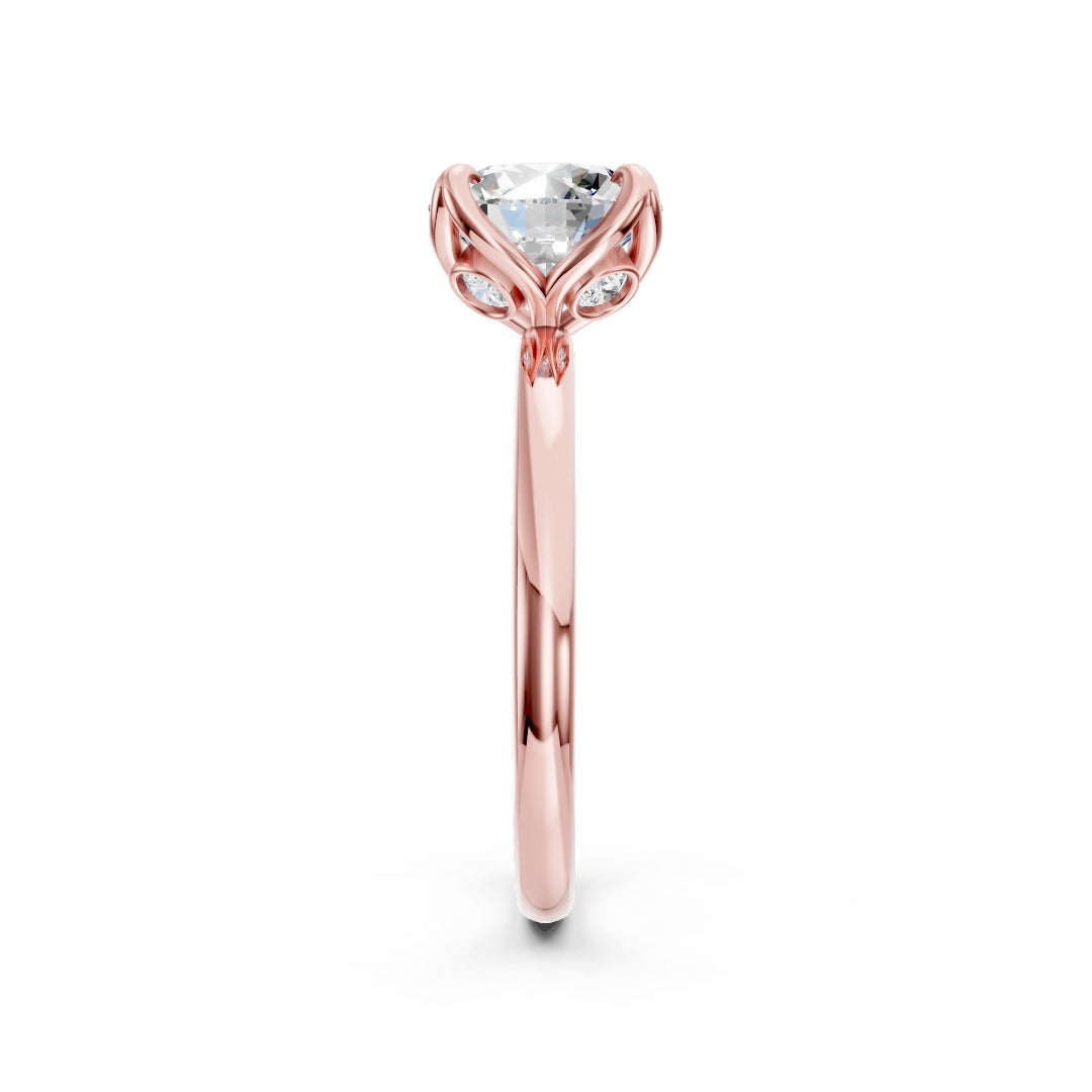 Round Cut Lab Grown Diamond Floral Solitaire Bridal Ring