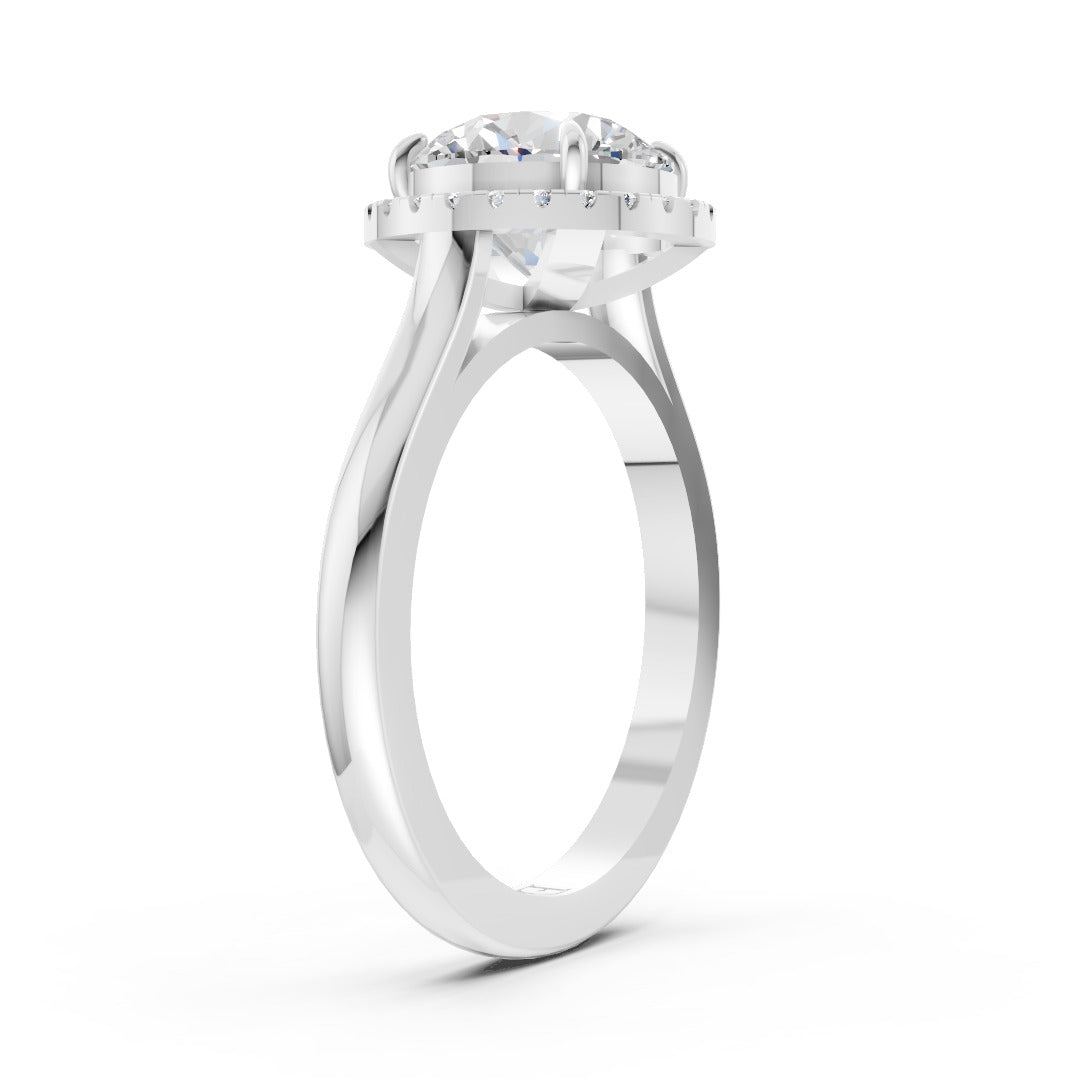 Round Brilliant Cut Halo Diamond Cathedral Shank Ring