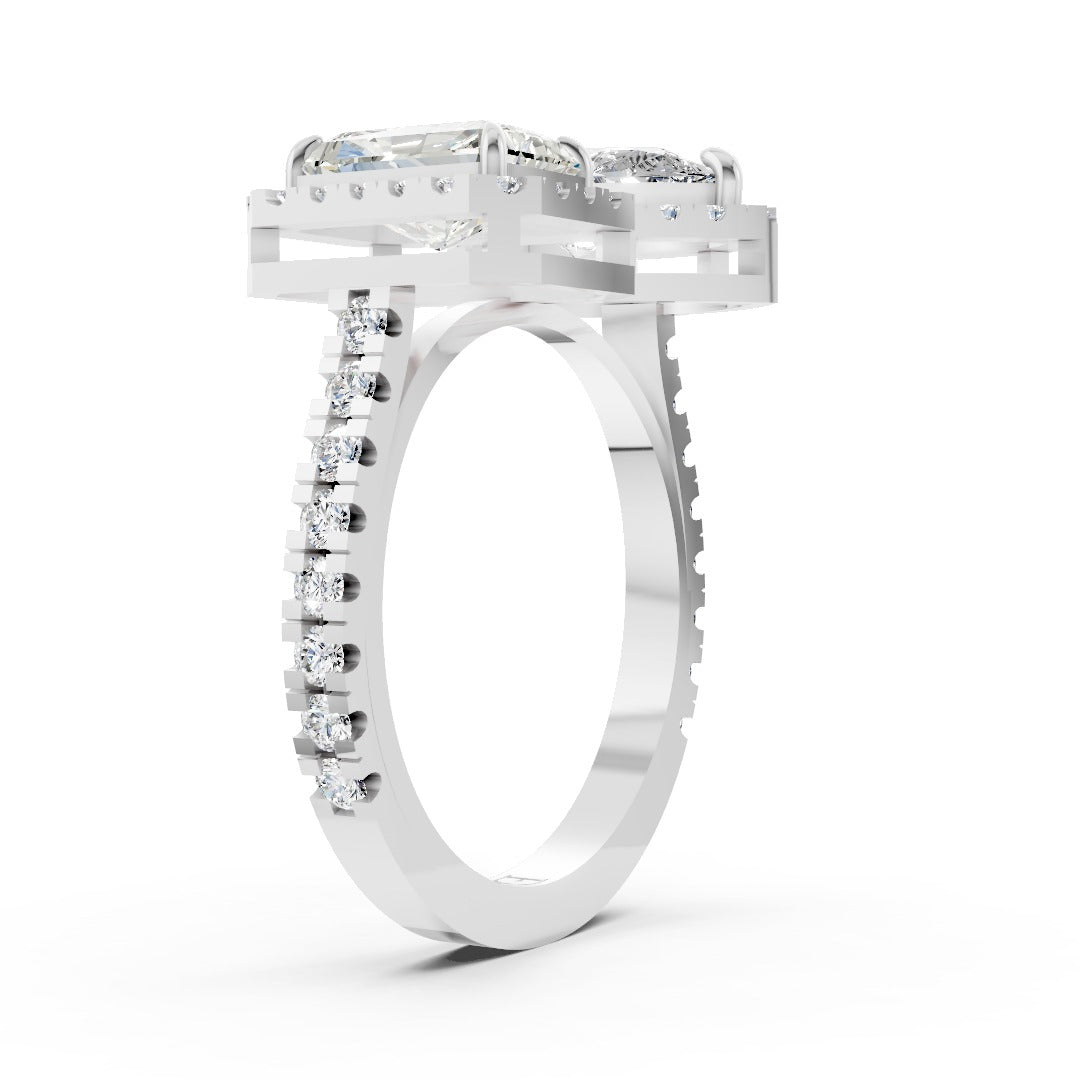 You And Me Pear And Radiant Diamond Cathedral Shank Ring
