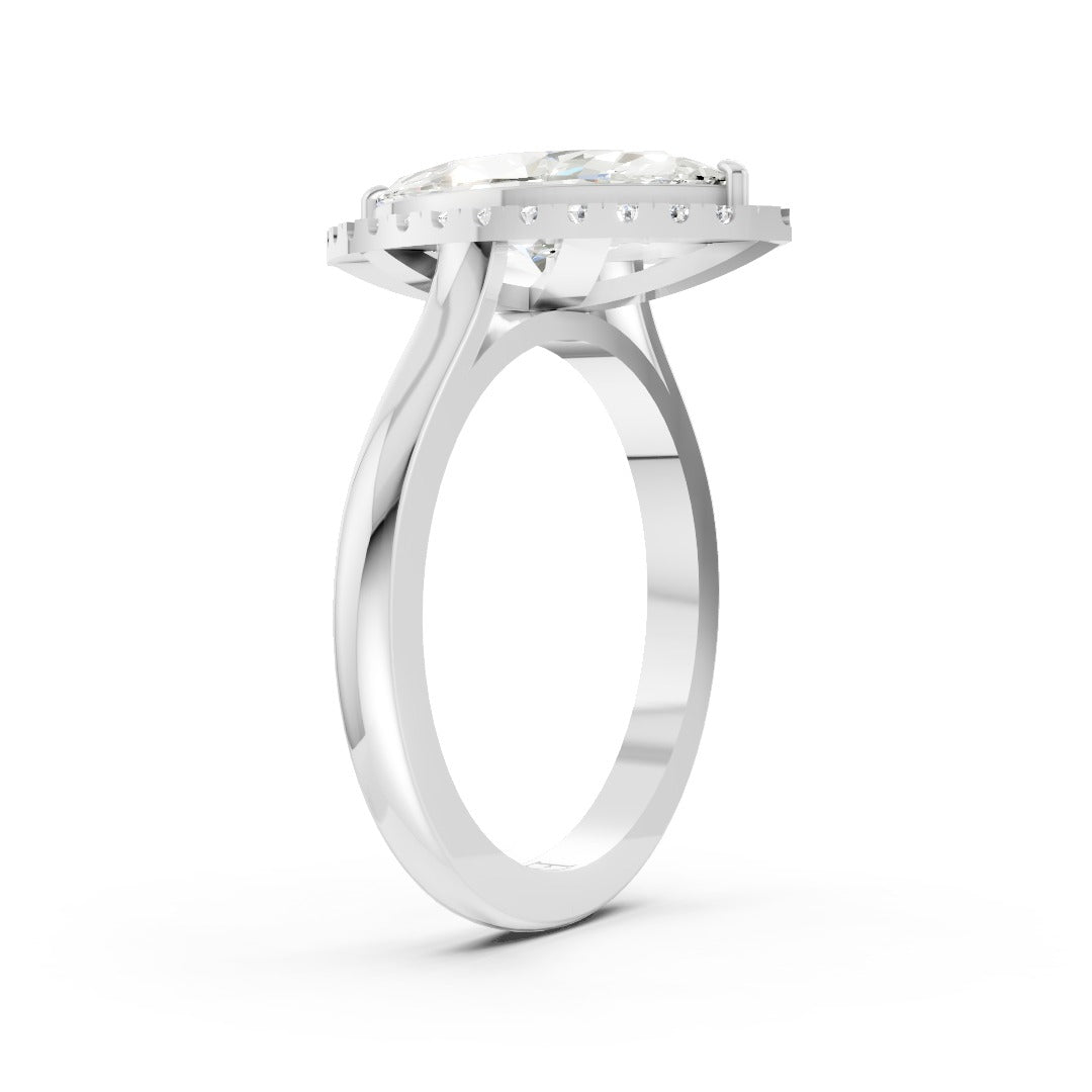 Marquise Brilliant Cut Halo Diamond Cathedral Shank Ring