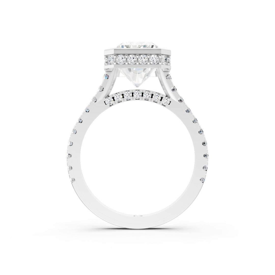 Radiant Brilliant Diamond Bezel Engagement Ring with Hidden Halo Diamond