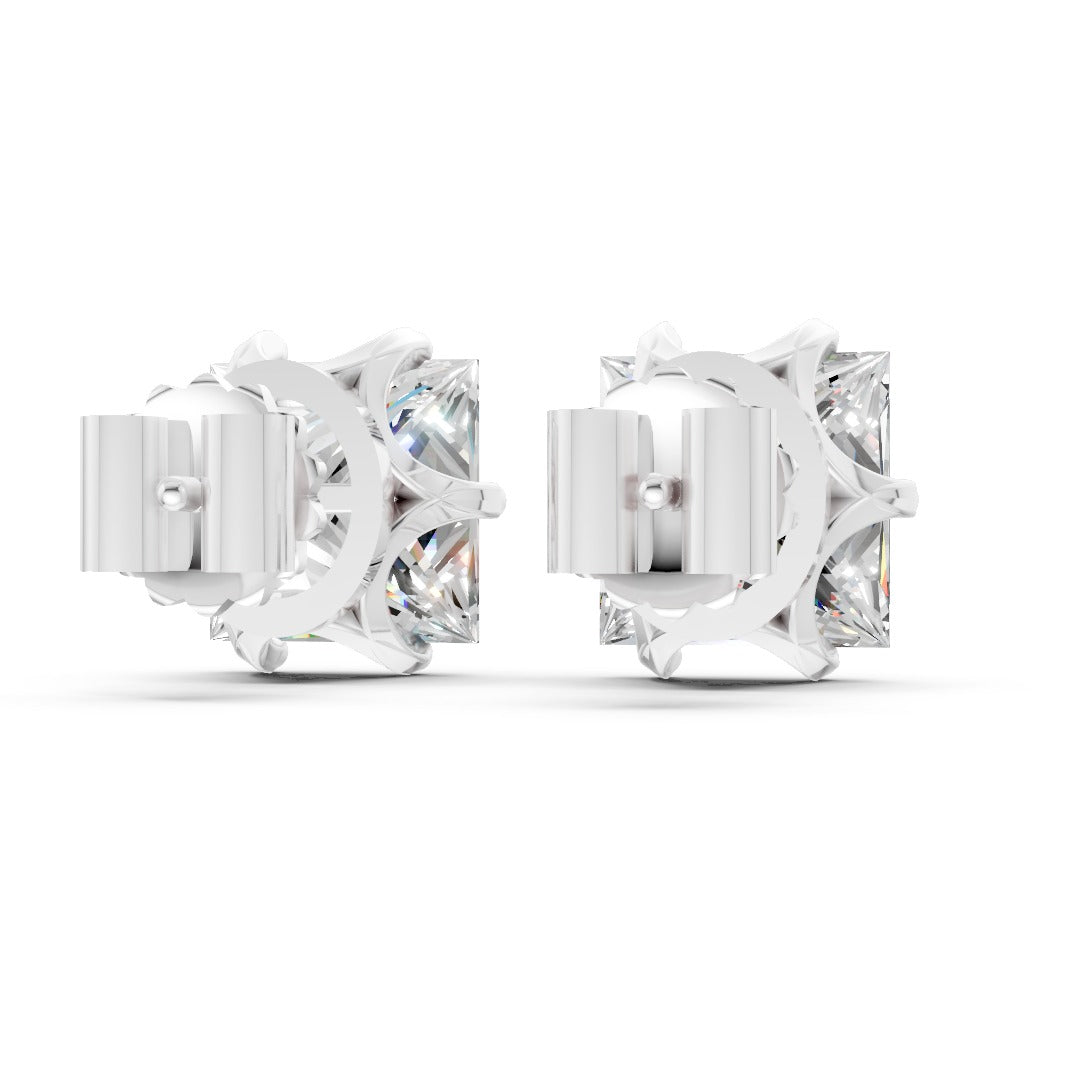 Princess Cut Lab Diamond Six Prong Crown Stud Earrings