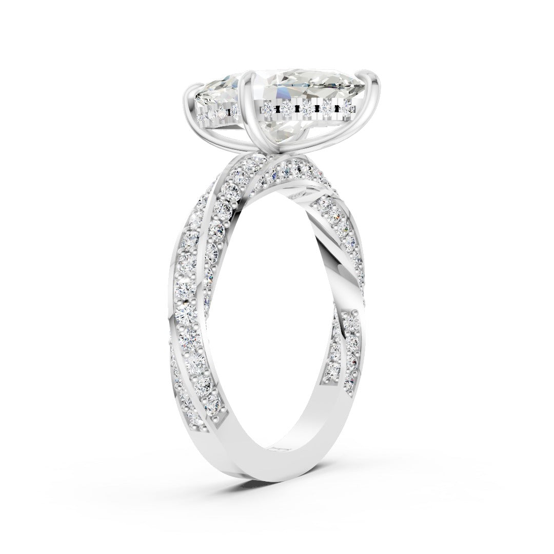 Hidden Halo Marquise Cut With Double Row Twisted Ring