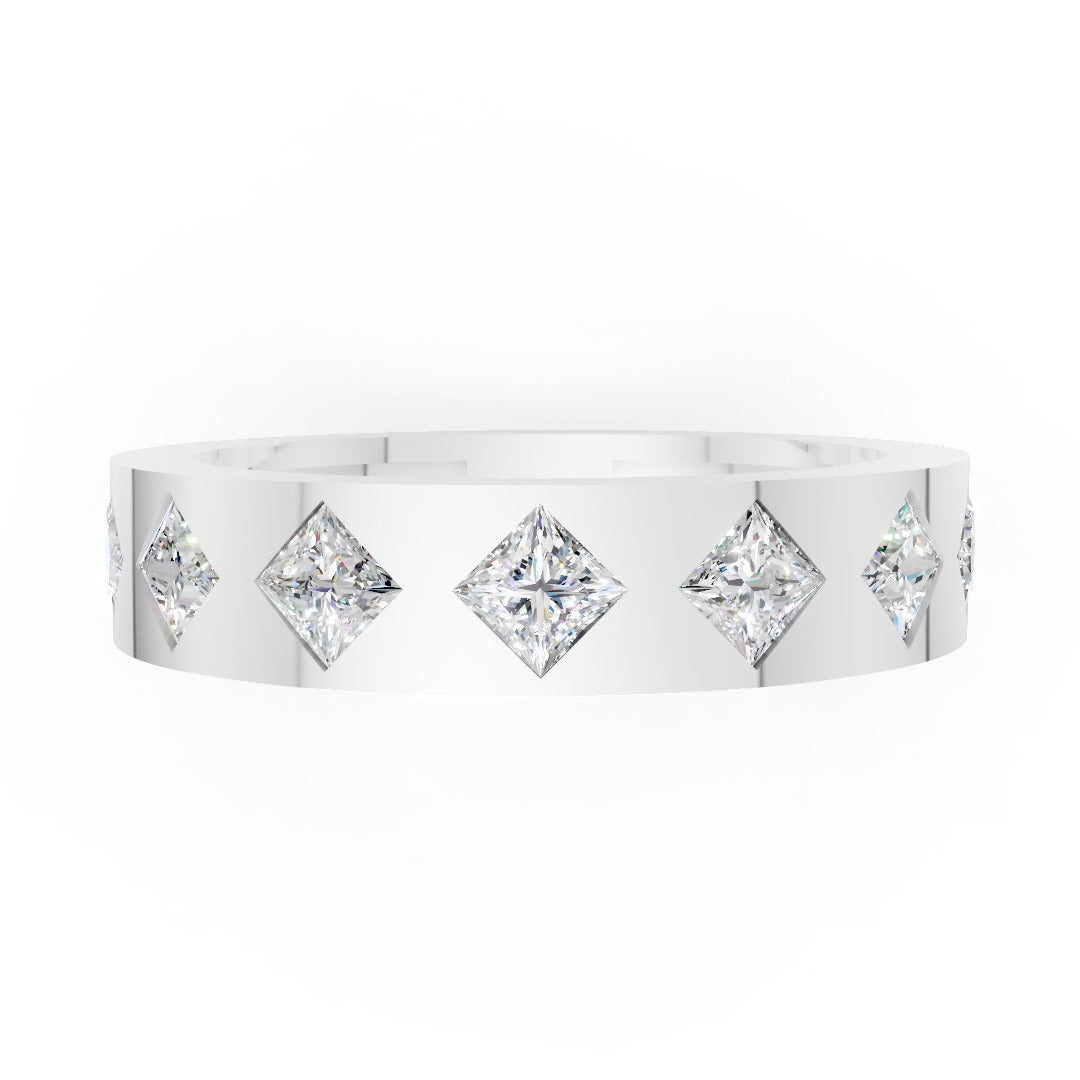 Flush Set Princess Cut Lab Grown Diamond Wedding Band