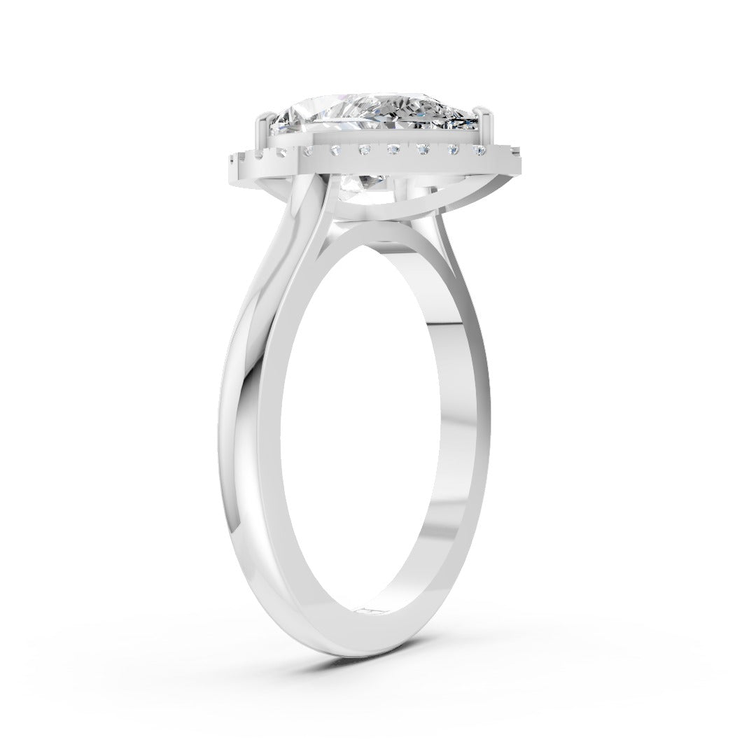 Pear Brilliant Cut Halo Diamond Cathedral Shank Ring