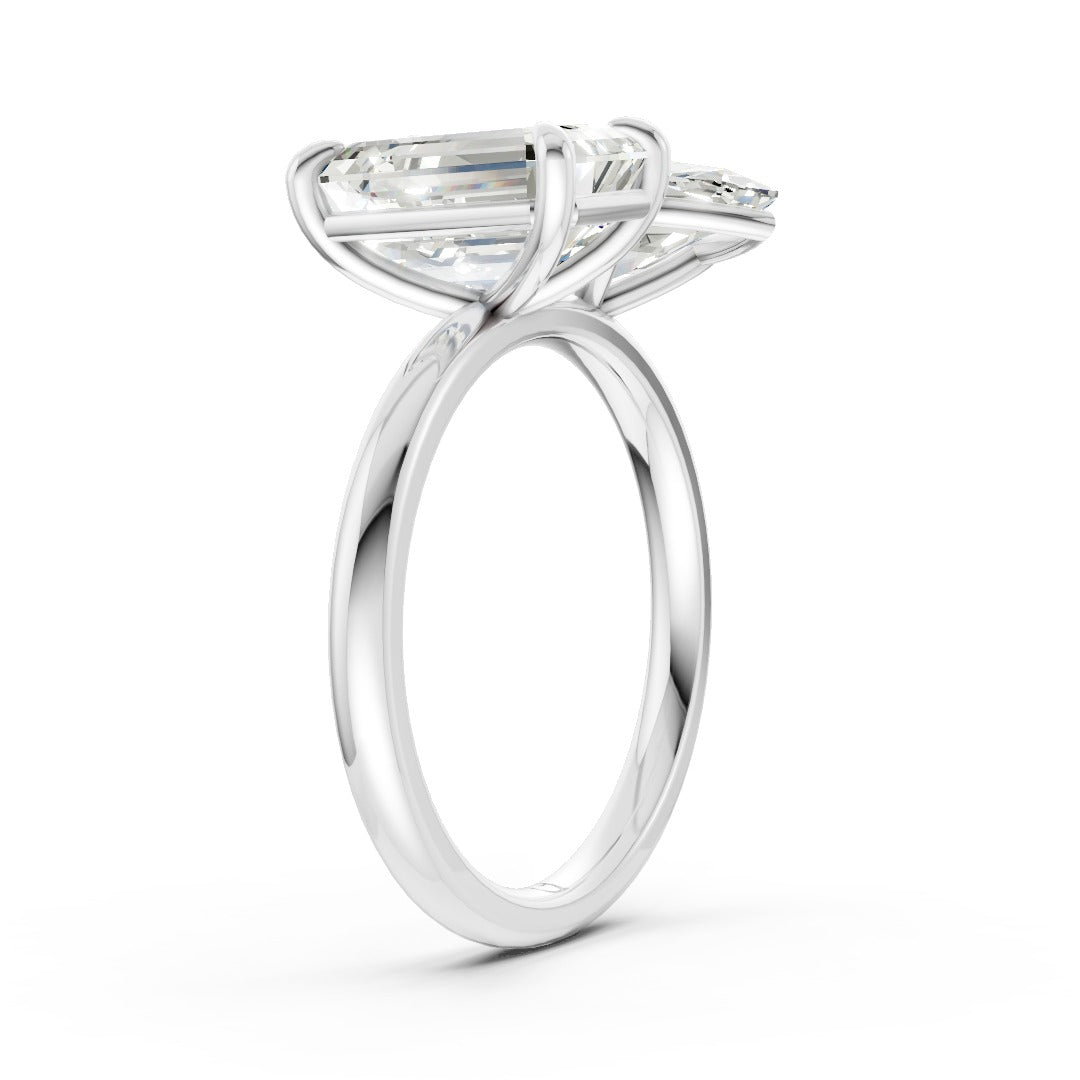 Emerald And Marquise Cut Diamond Two-Stone Ring