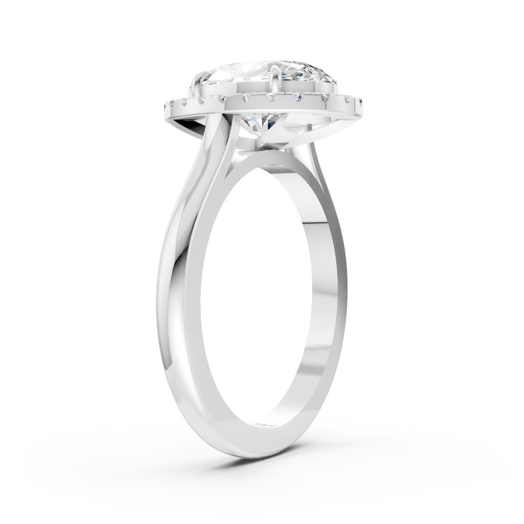 Oval Brilliant Cut Halo Diamond Cathedral Shank Ring