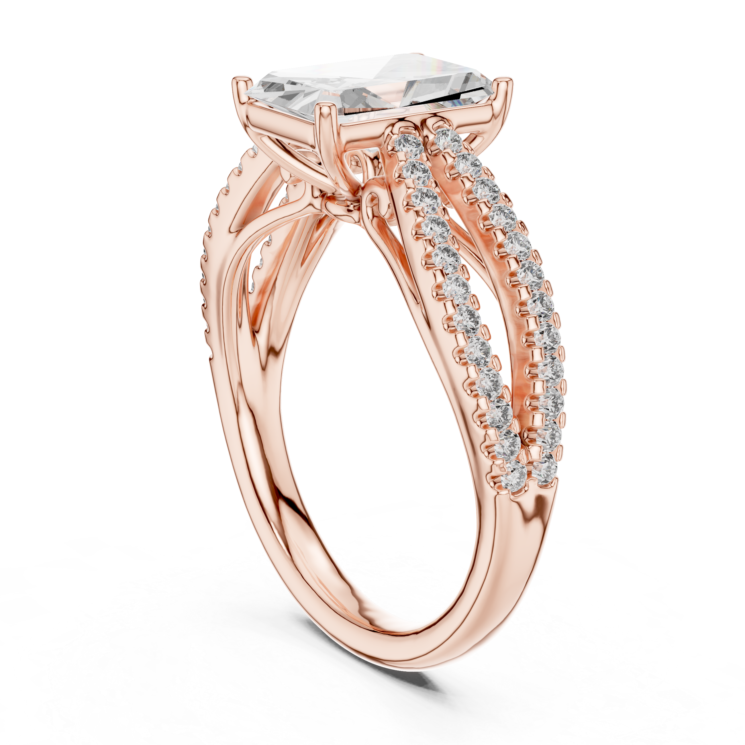 Radiant Cut Diamond Engagement Ring With Pave Criss Cross Band