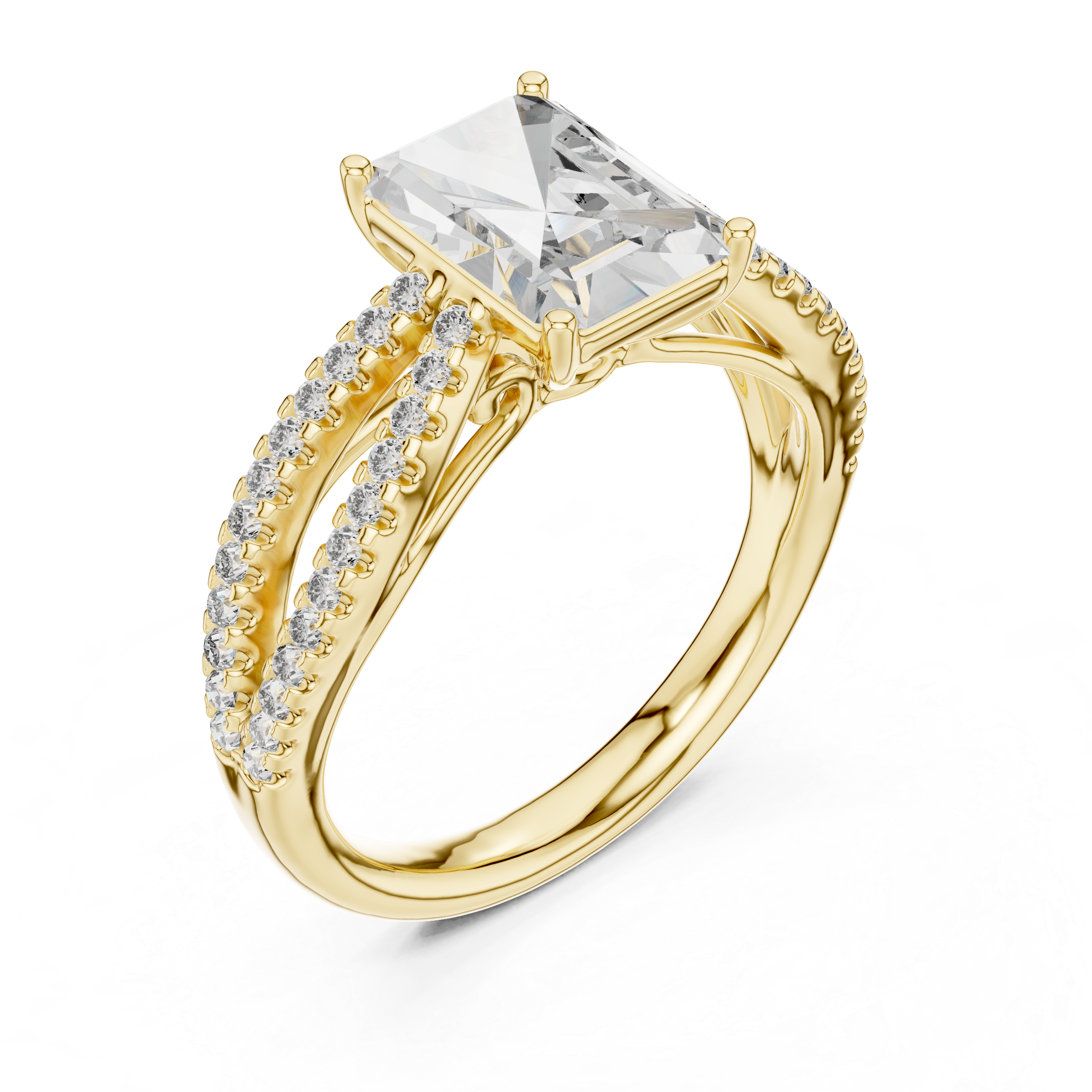 Radiant Cut Diamond Engagement Ring With Pave Criss Cross Band