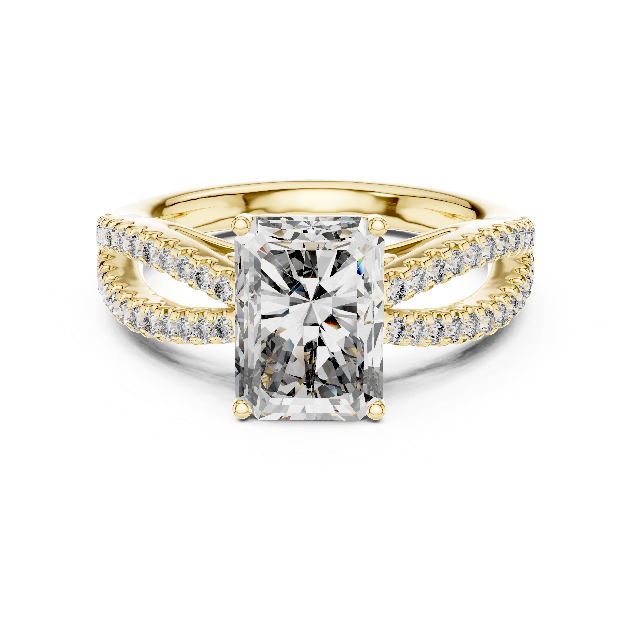Radiant Cut Diamond Engagement Ring With Pave Criss Cross Band