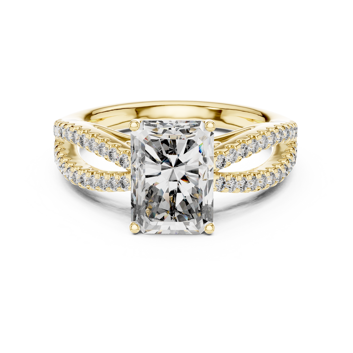 Radiant Cut Diamond Engagement Ring With Pave Criss Cross Band
