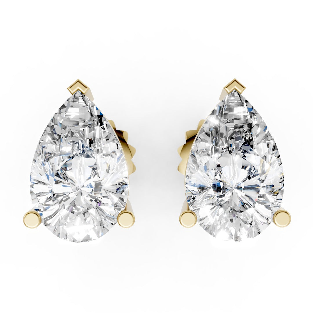 Pear Cut Diamond Stud Earrings in Scalloped Basket Setting