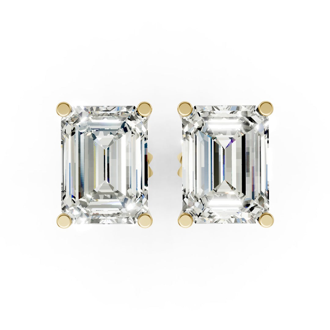 Emerald Cut Diamond Stud Earrings in Scalloped Basket Setting