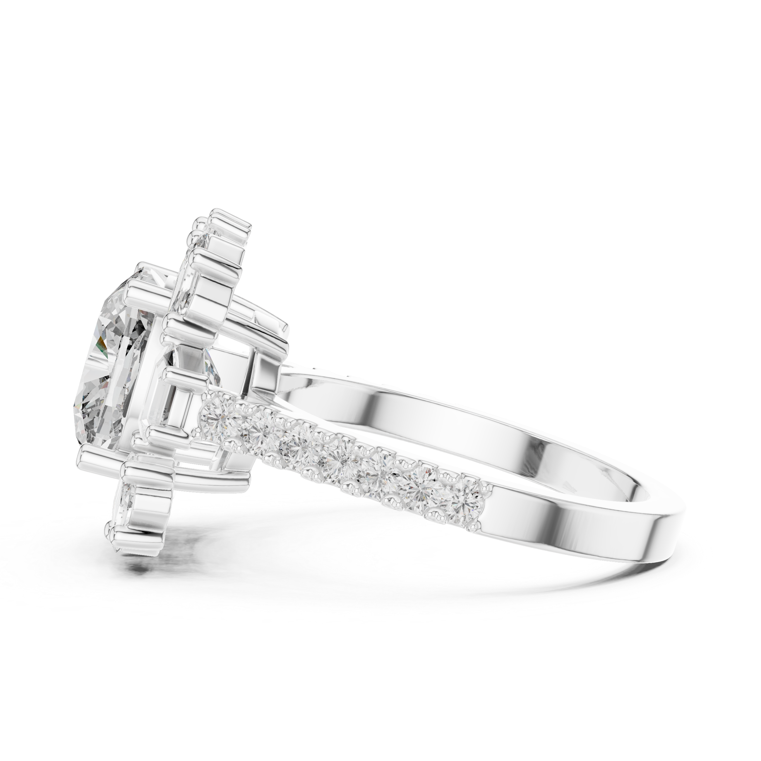 Cushion Cut Sunburst Halo Wedding Ring