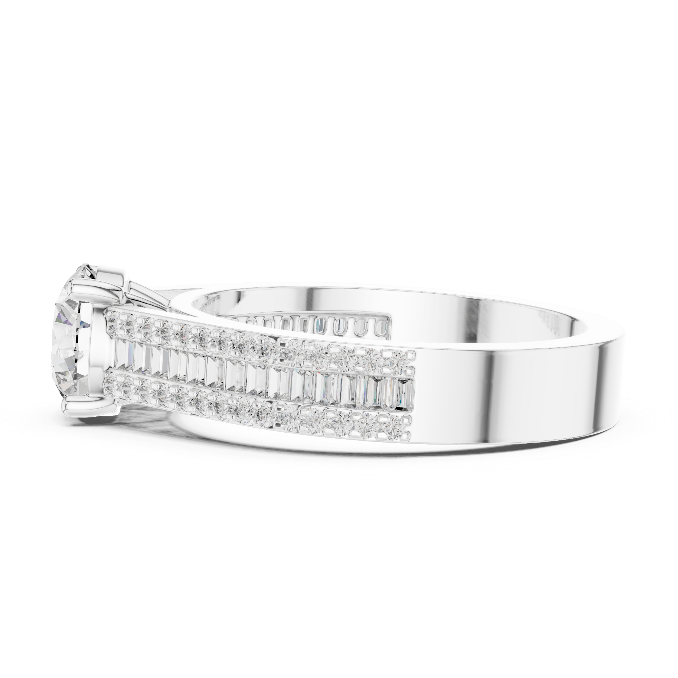 Round Cut Triple Row Pave and Channel Set Diamond Ring