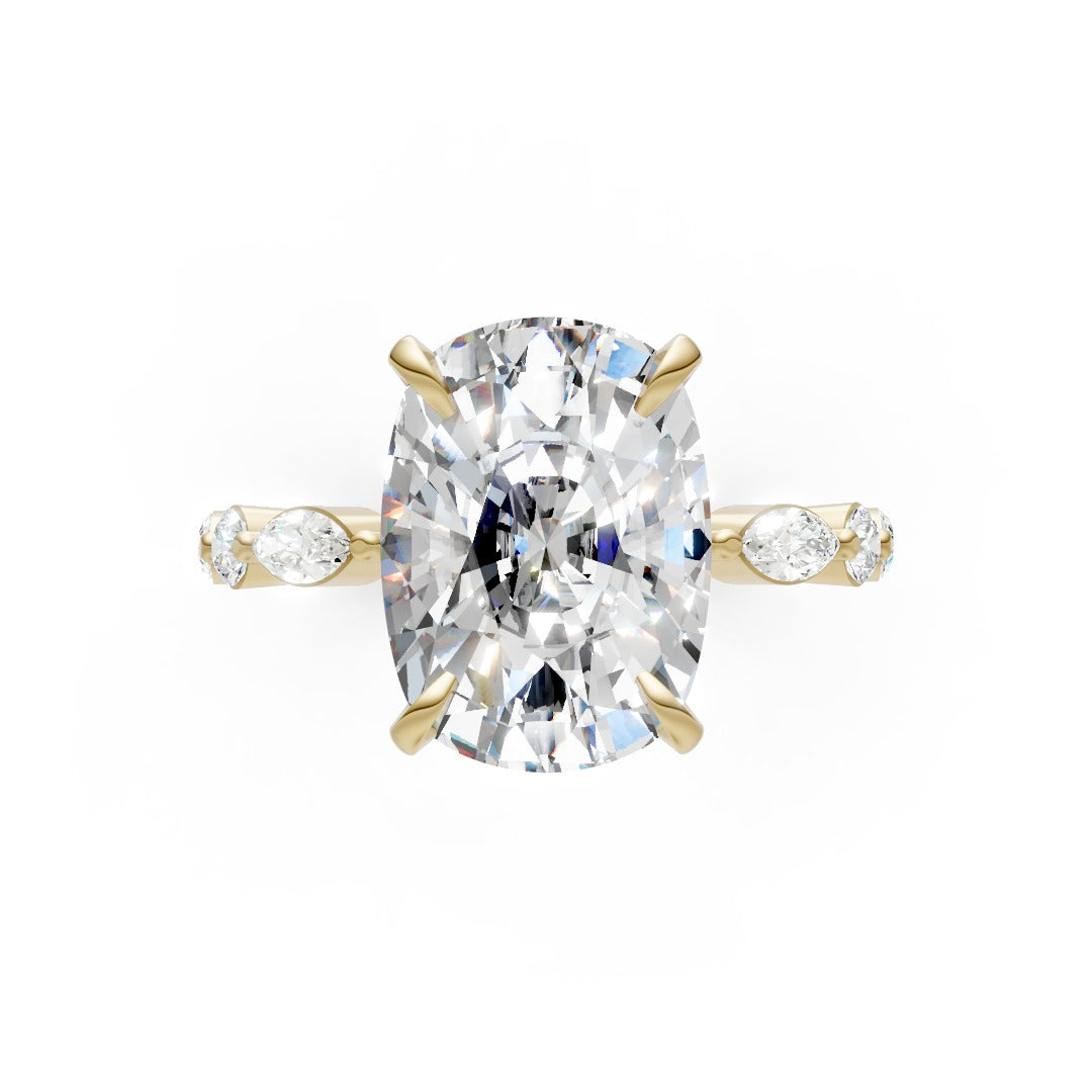 Elongated Cushion Lab Grown Diamond with Marquise & Round Side Stones Ring