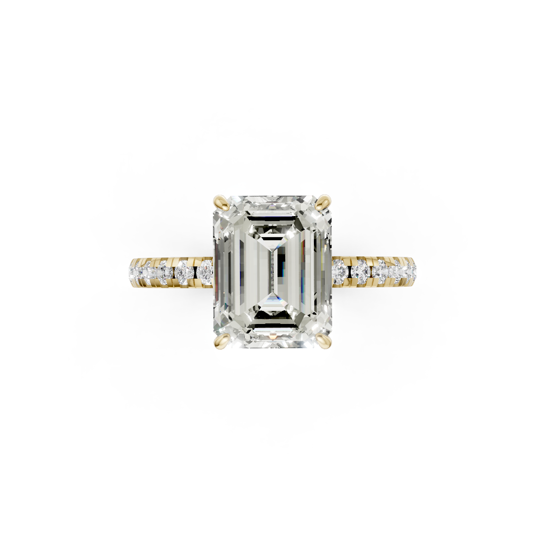 Emerald Cut Hidden Halo Pave Set Ring