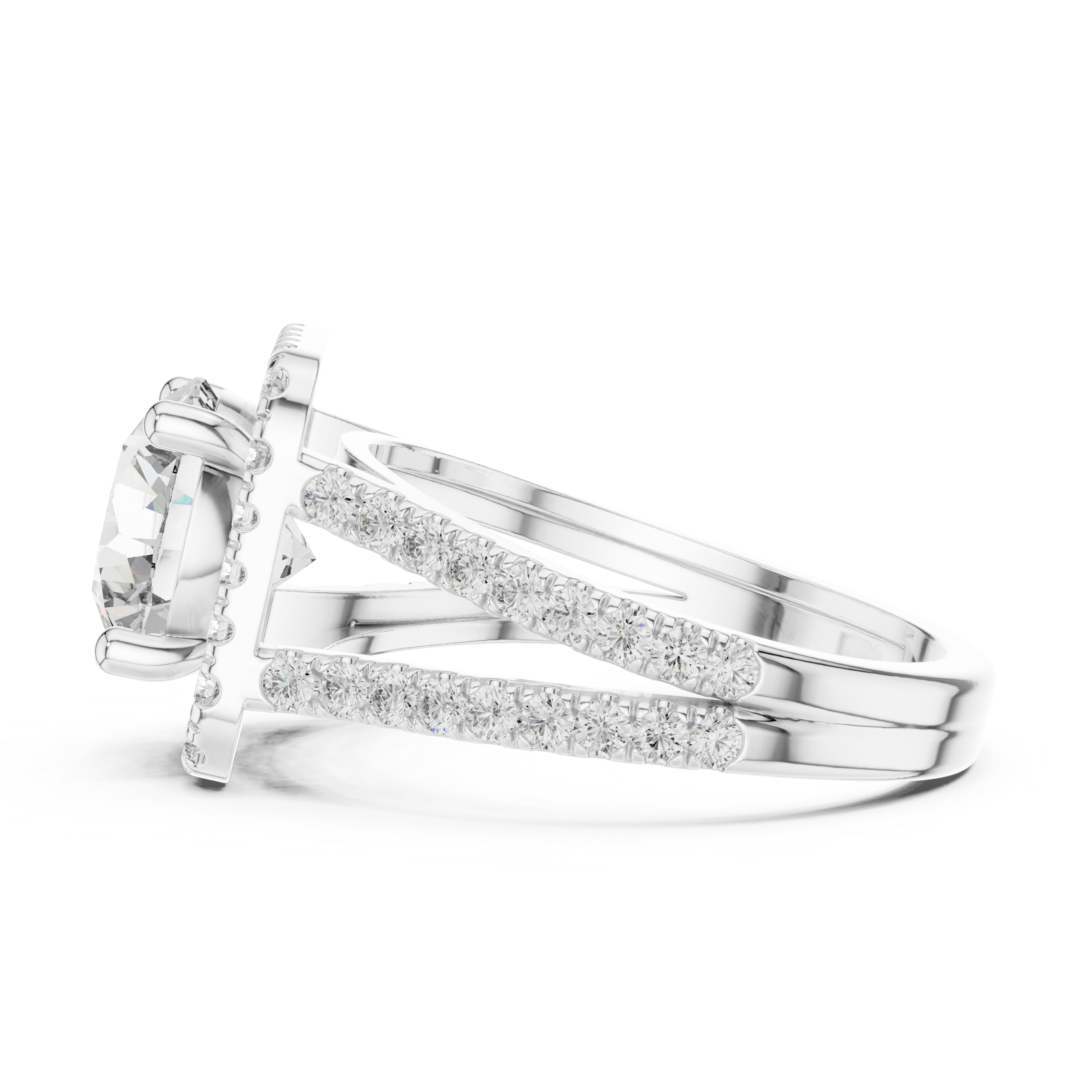 Round Diamond Split Shank With Floating Halo Ring