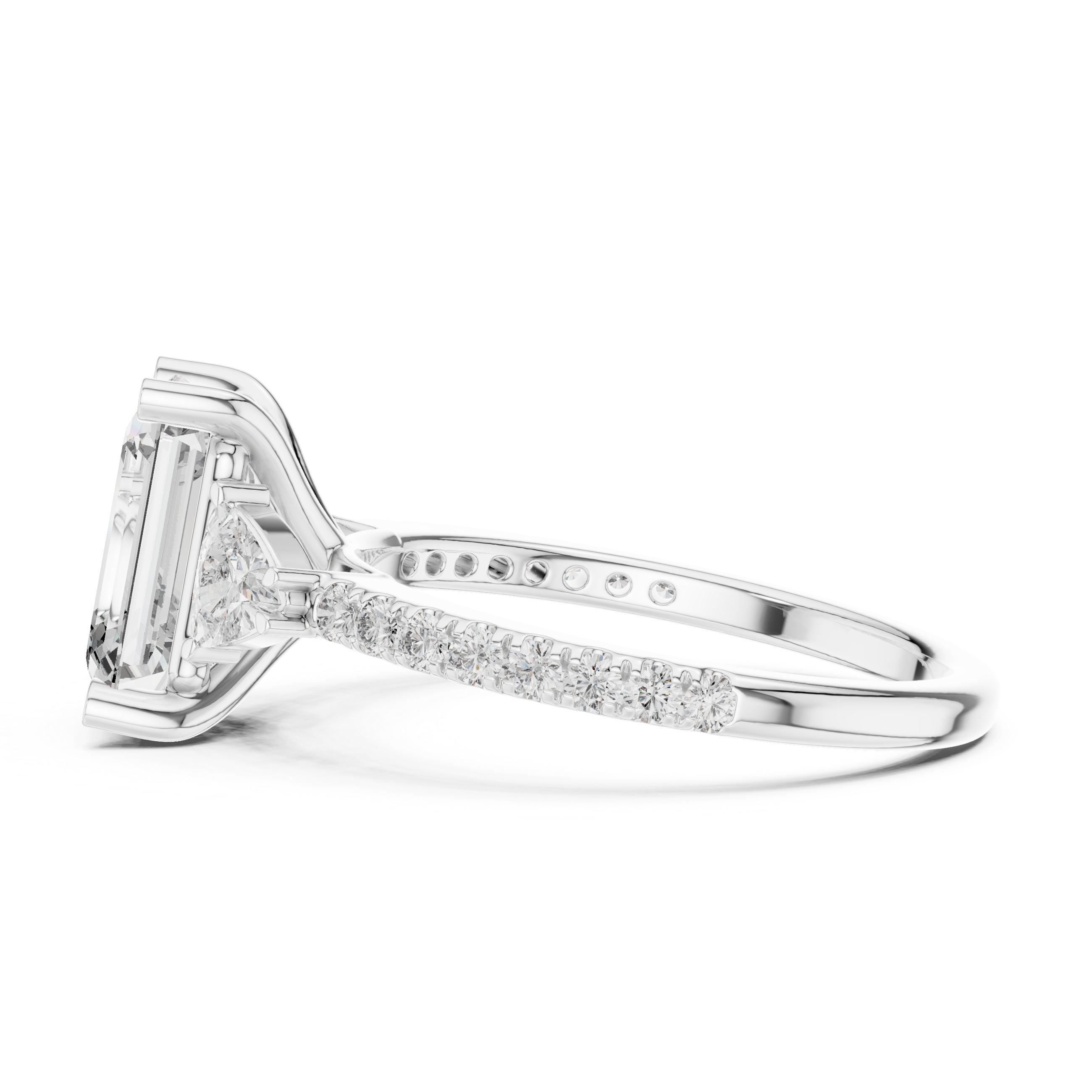 Emerald Cut Lab Grown Diamond Three Stone Trillion Ring