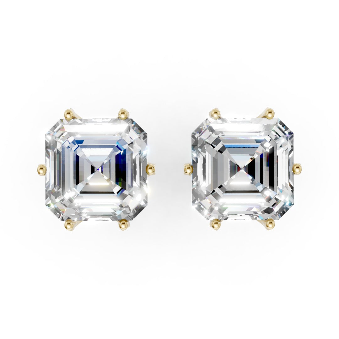 Asscher Cut Lab Diamond Six Prong Crown Stud Earrings