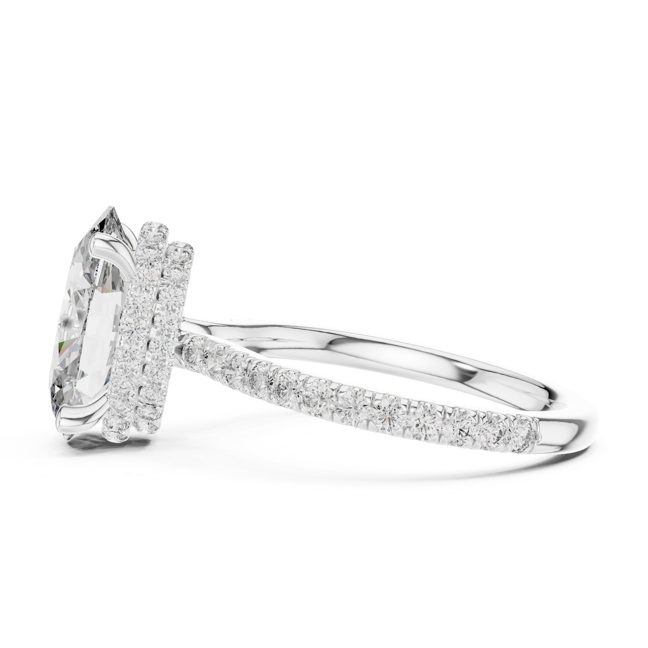 Oval Diamond Double Hidden Halo Pave Set Ring