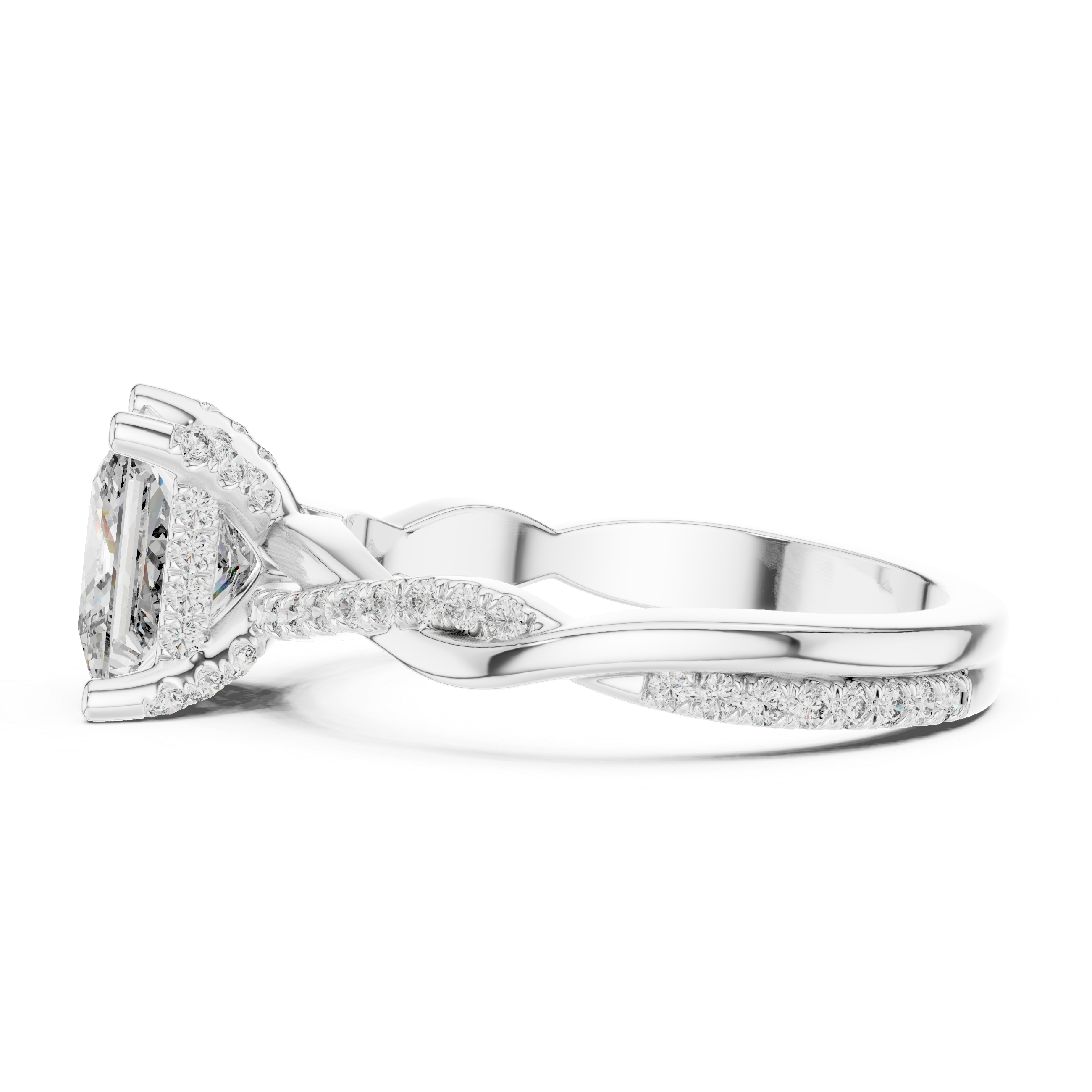 Princess Cut Hidden Halo Twisted Ring