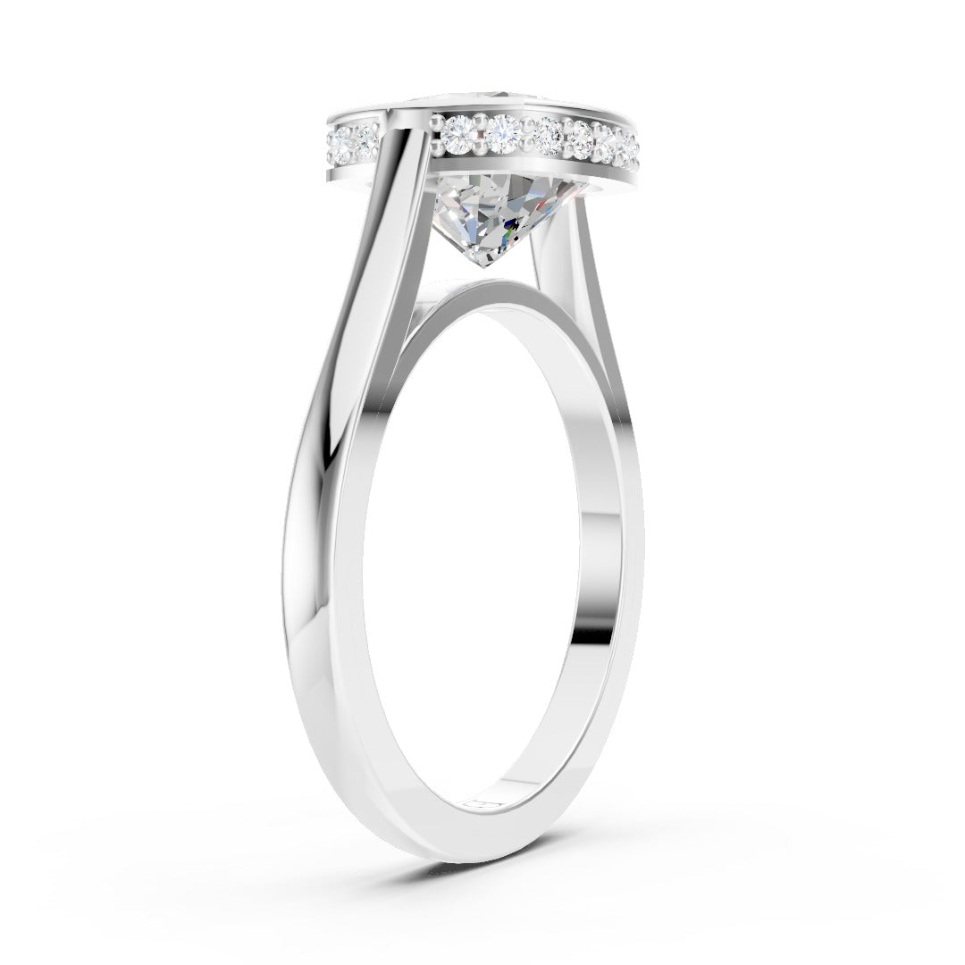 Bezel Set Cushion Brilliant Solitaire Diamond Hidden Halo Engagement Ring
