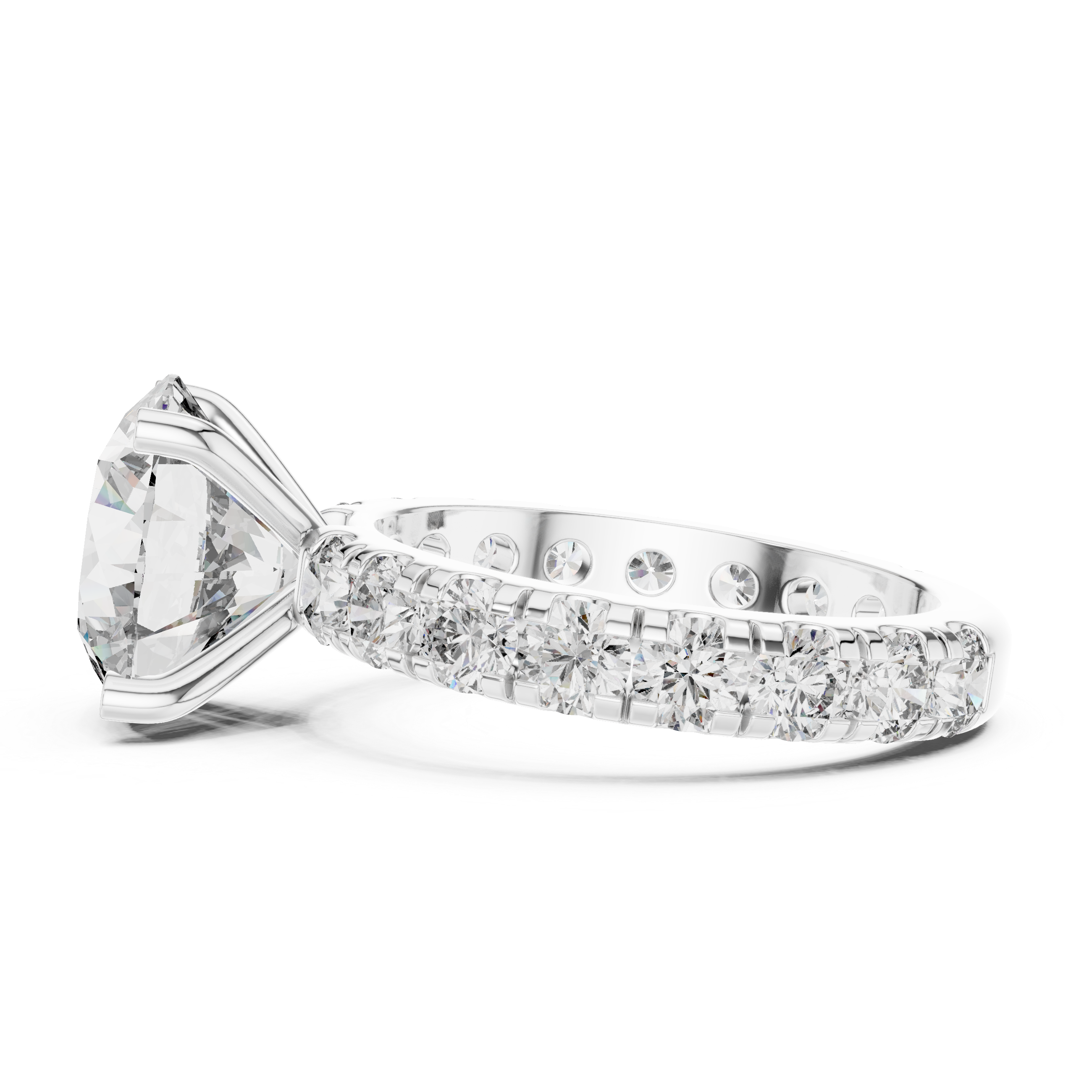 Round Diamond U-Prong Pave Set Ring