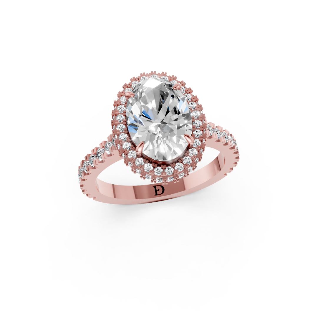 Oval Diamond Halo Pave Set Ring