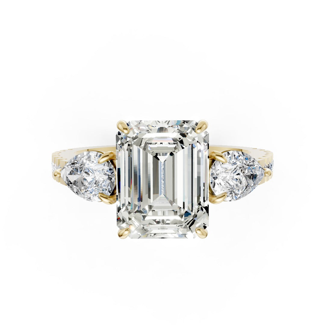 Emerald Cut Lab Grown Diamond Three Stone Engagement Ring