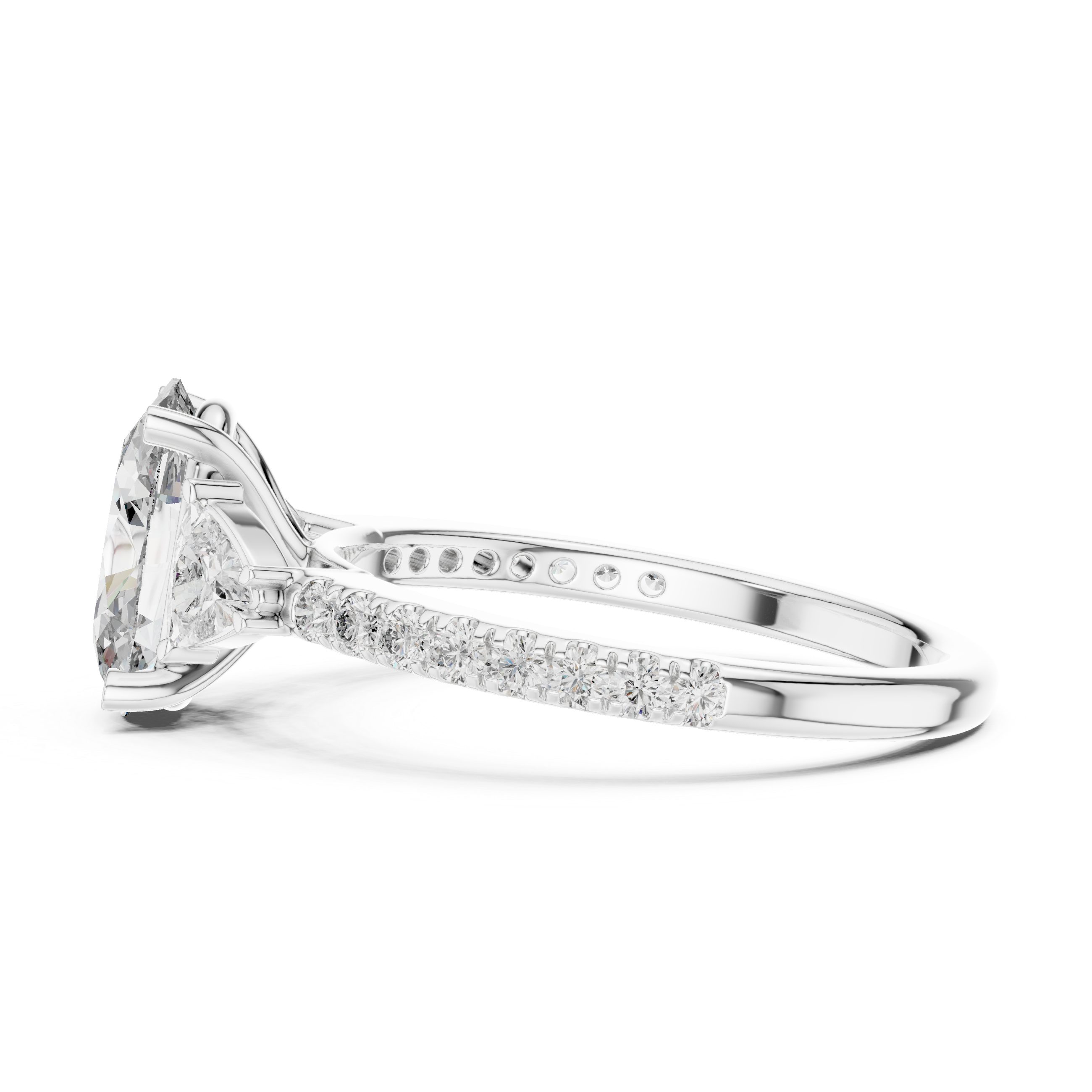 Oval Cut Lab Grown Diamond Three Stone Trillion Ring