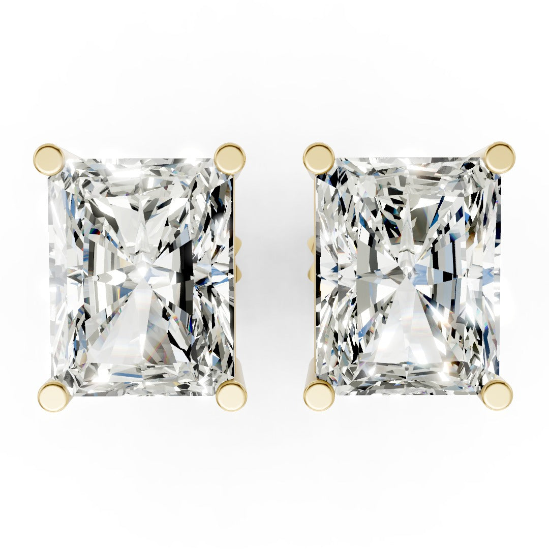 Radiant Cut Diamond Stud Earrings in Scalloped Basket Setting