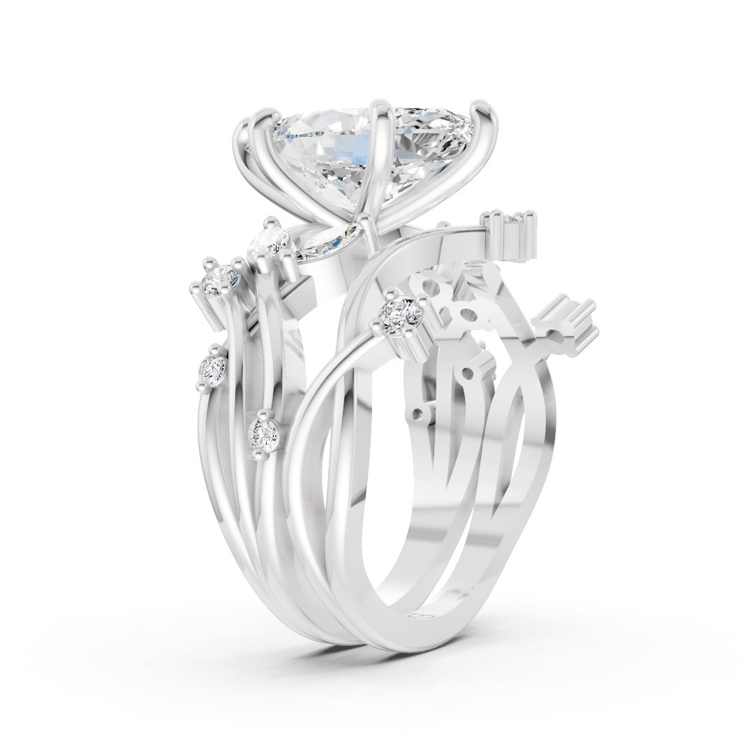Oval Cut Lab Grown Diamond Vintage Floral Pave Bridal Ring