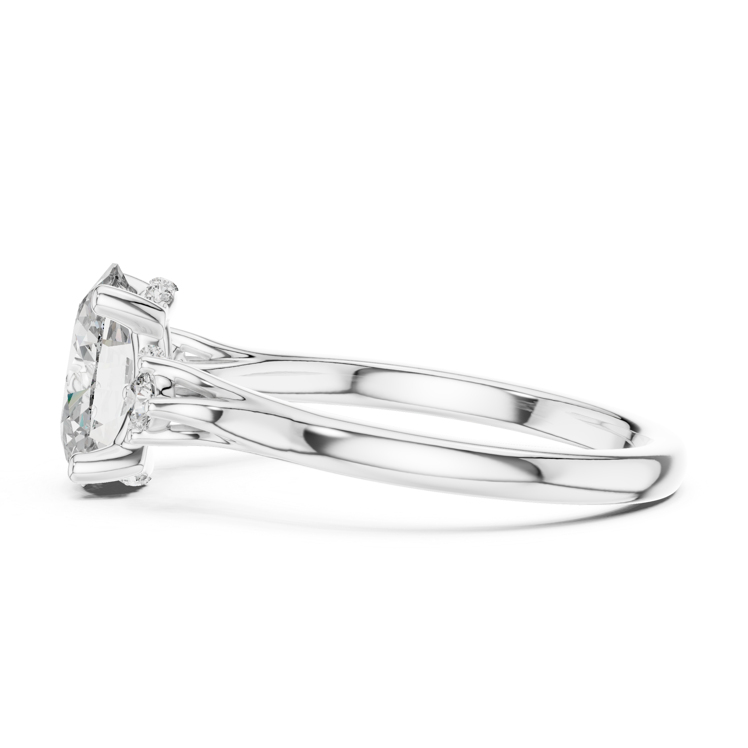 Oval Cut Three-Stone Ring with Hidden Halo & Cathedral Shank