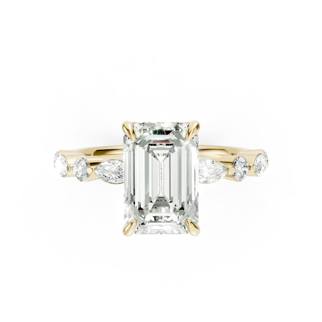 Emerald Cut Diamond Alternating Round And Marquise Engagement Ring