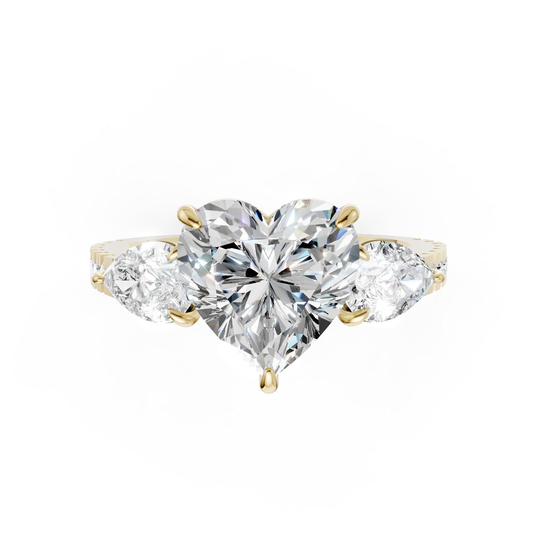 Heart Cut Lab Grown Diamond Three Stone Engagement Ring