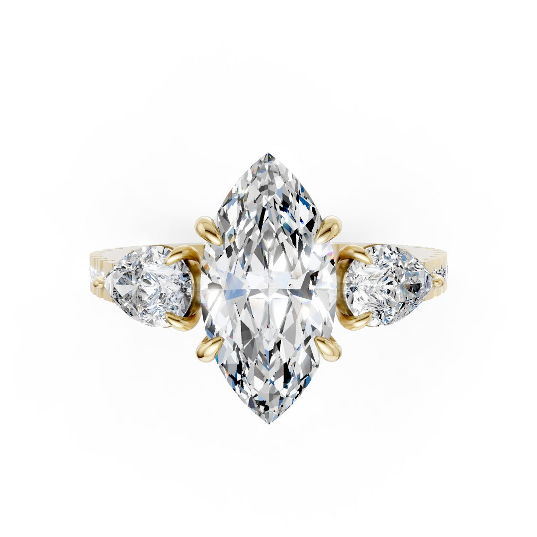 Marquise Cut Lab Grown Diamond Three Stone Engagement Ring