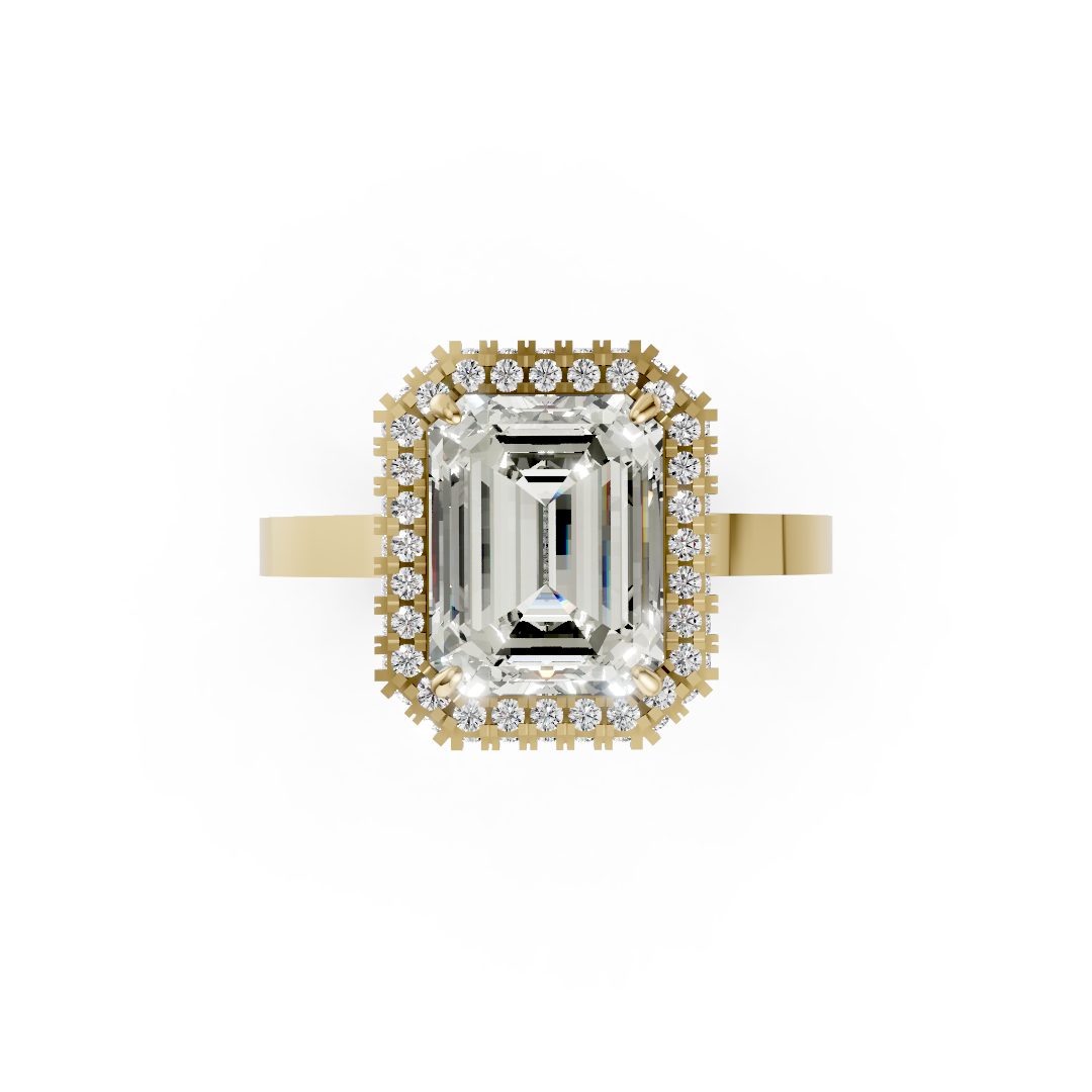 Emerald Diamond Double Halo Ring