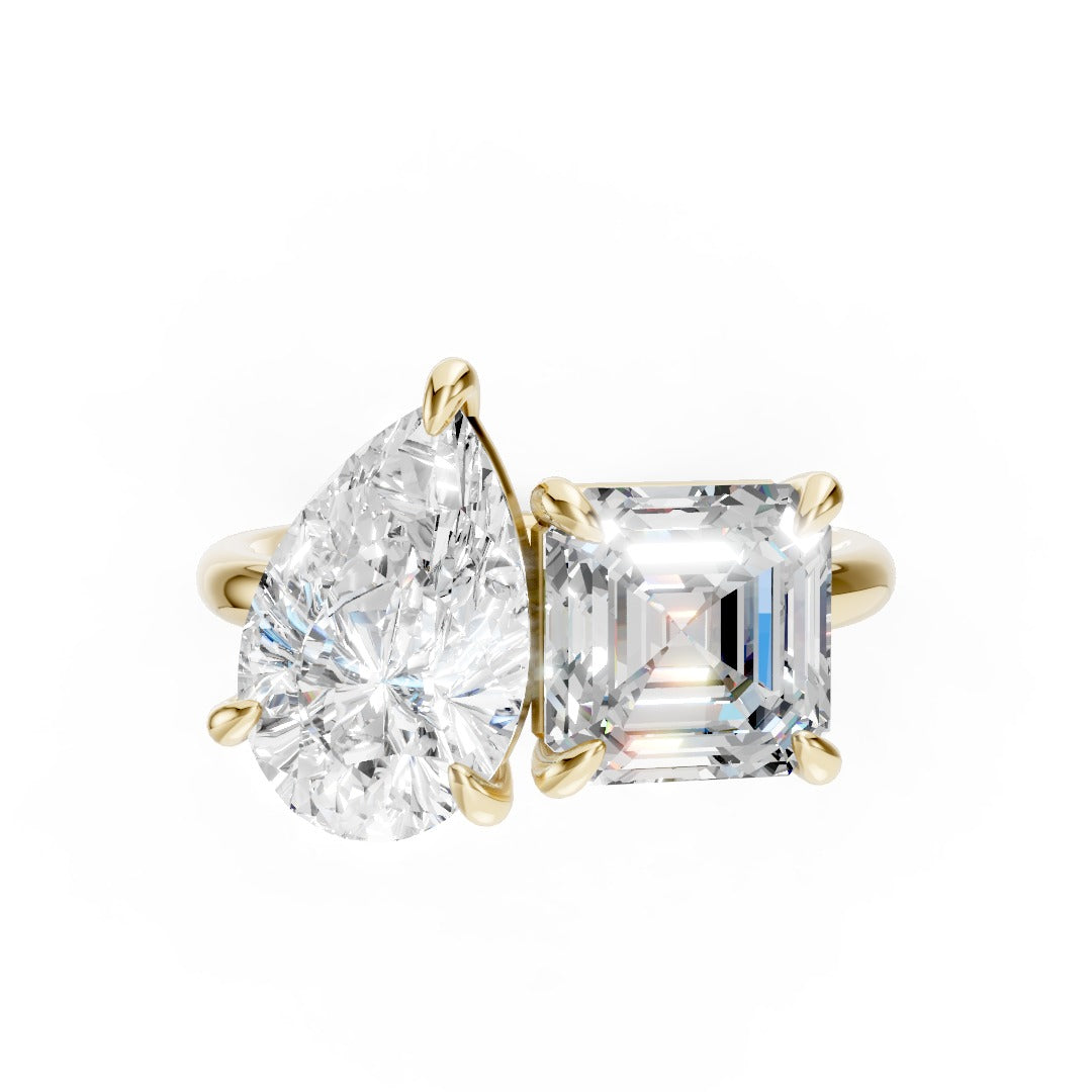 Toi et Moi Pear And Asscher Cut Engagement Ring