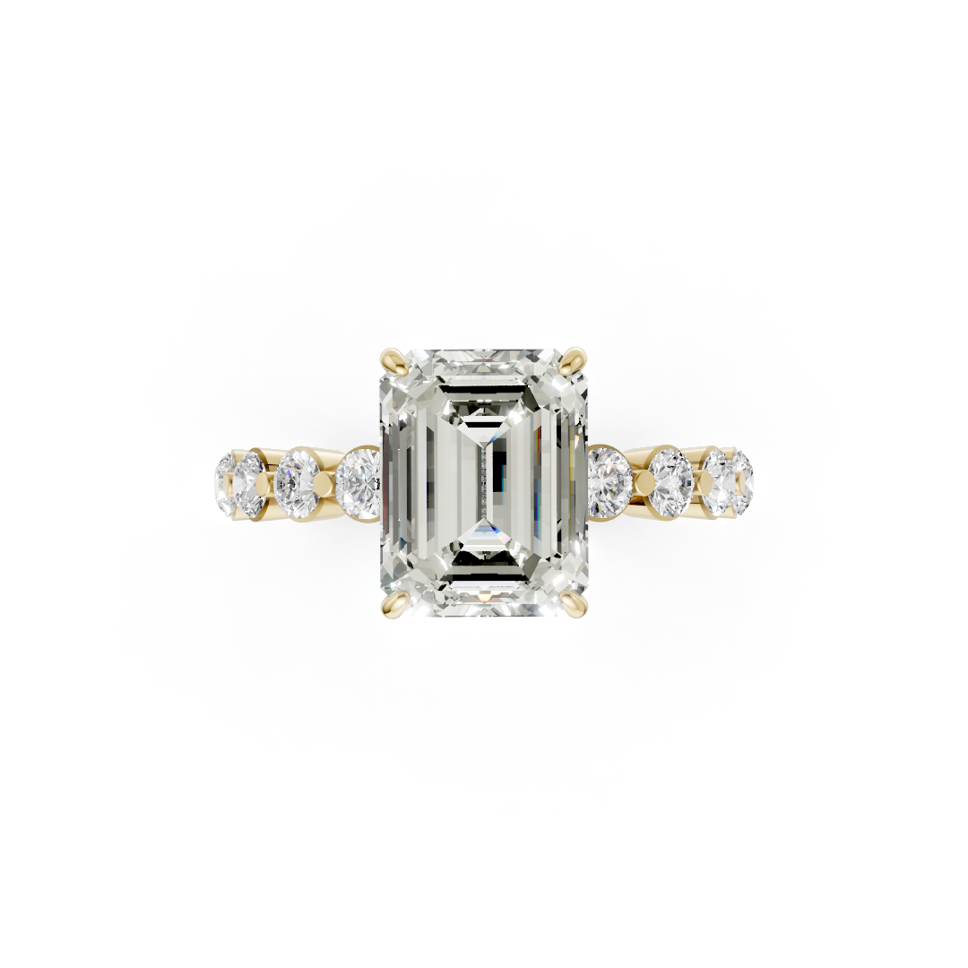 Emerald Diamond Shared Prong Engagement Ring
