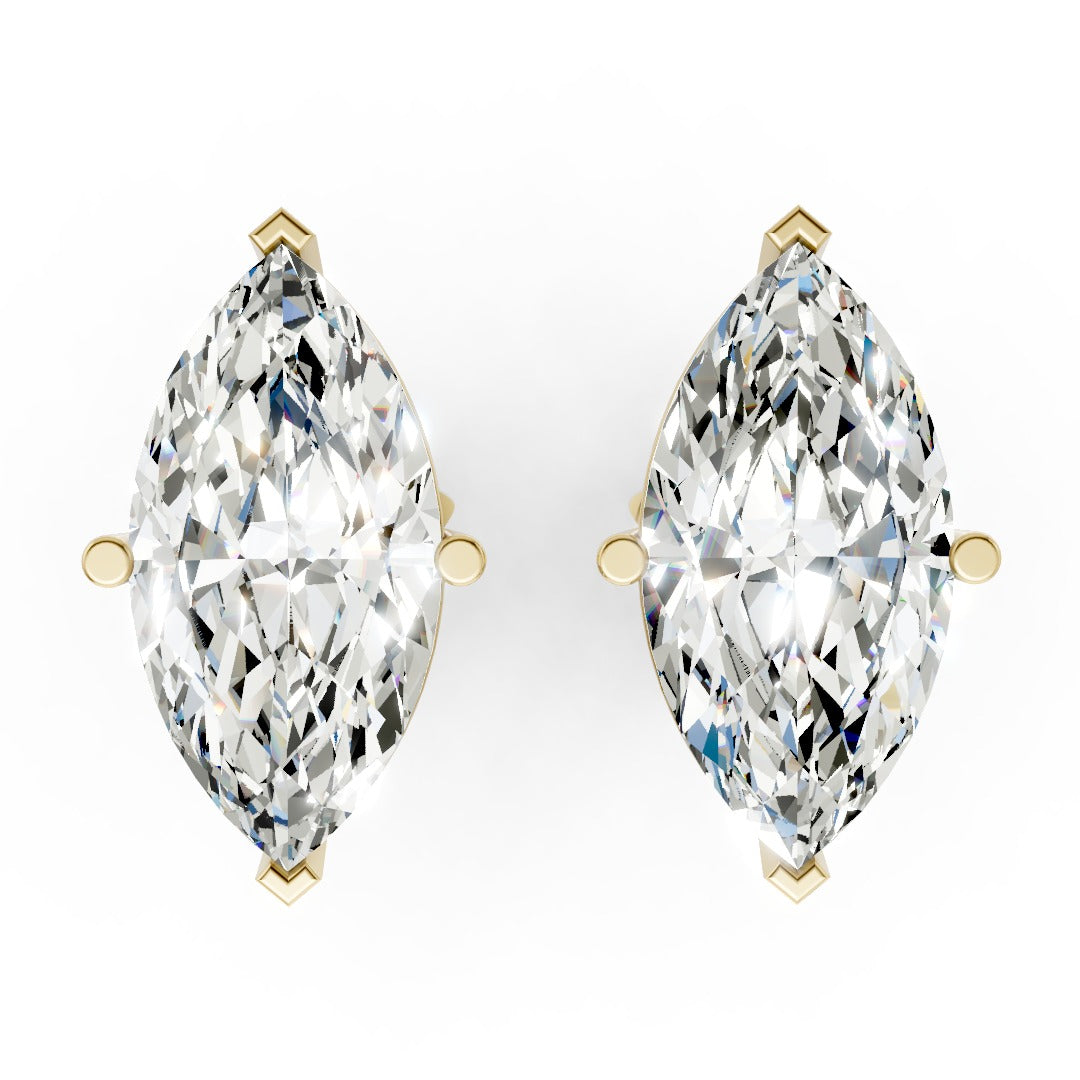 Marquise Cut Diamond Stud Earrings in Scalloped Basket Setting