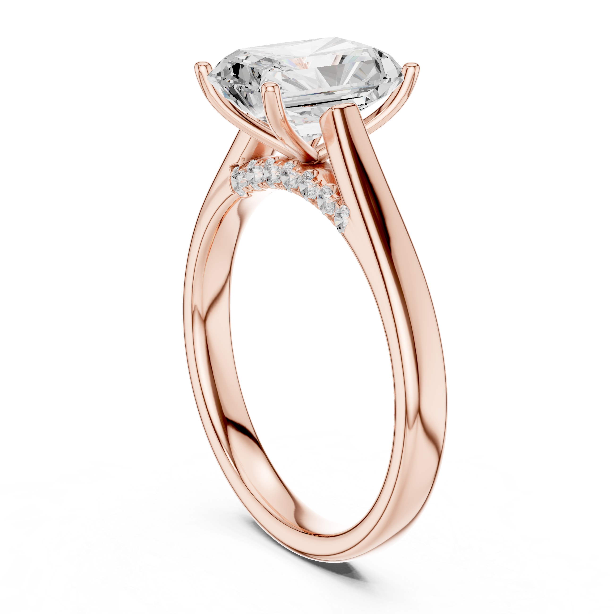 Radiant Cut Cathedral Solitaire Ring With Hidden Pave Bridge