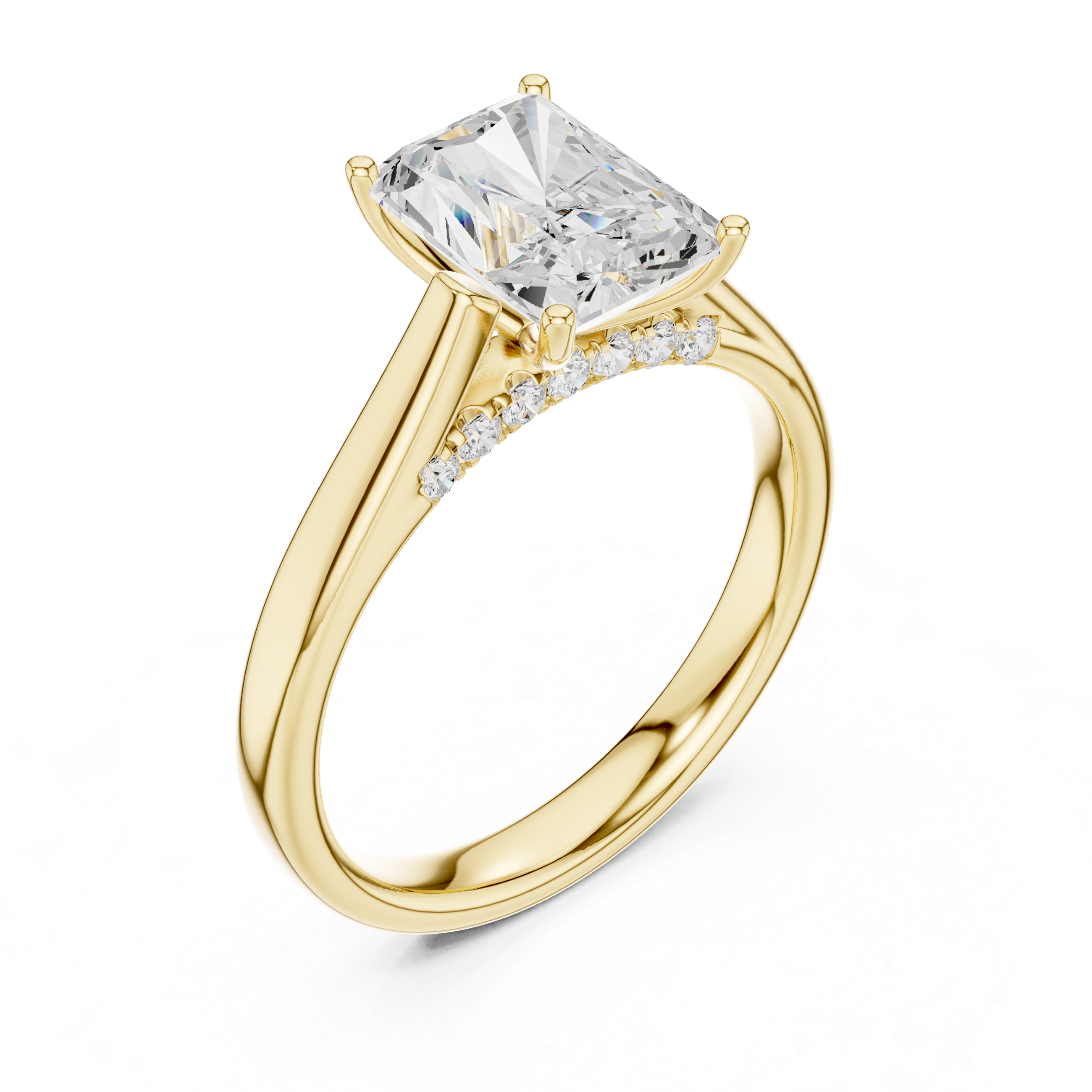 Radiant Cut Cathedral Solitaire Ring With Hidden Pave Bridge