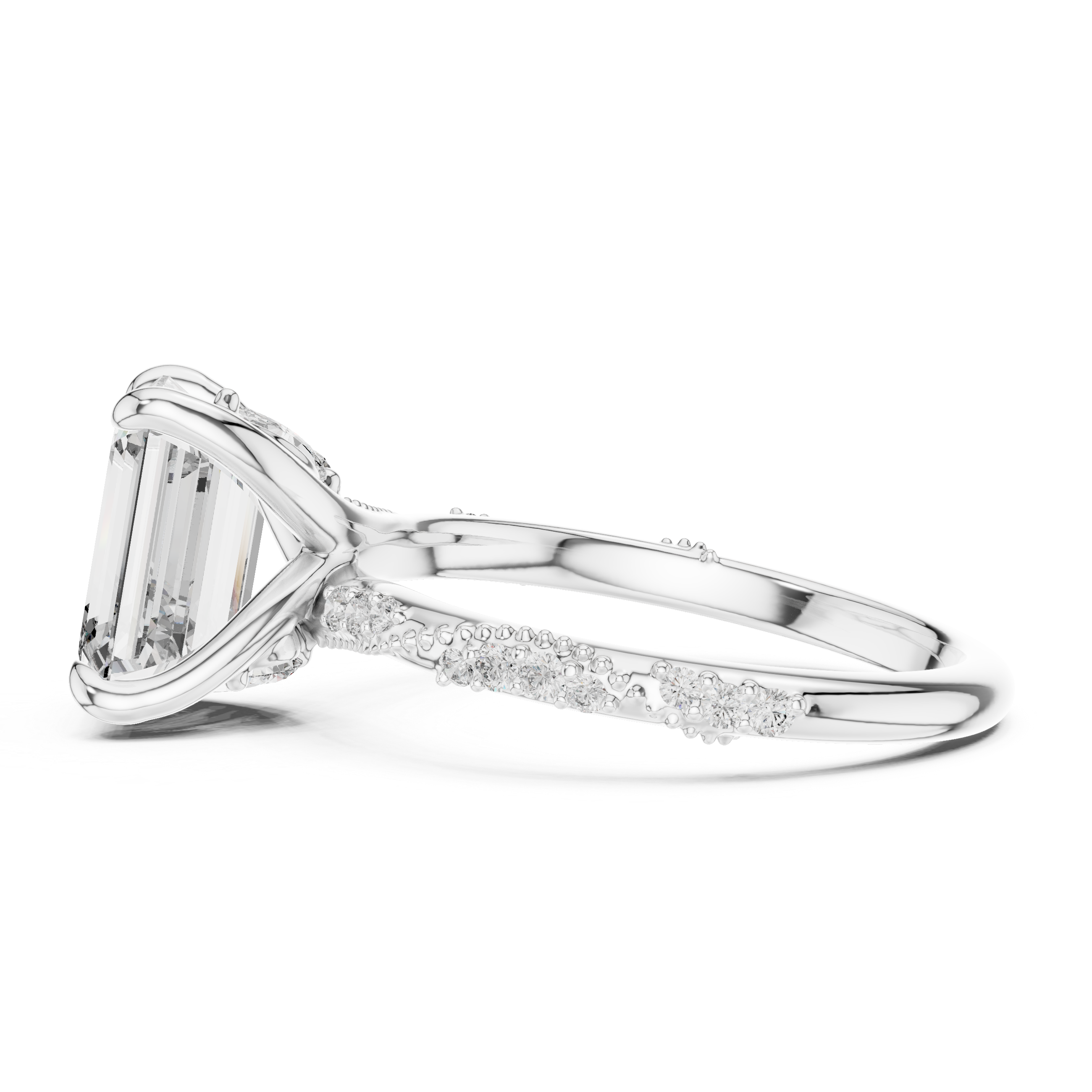 Emerald Cut Milgrain Pave Set Engagement Ring